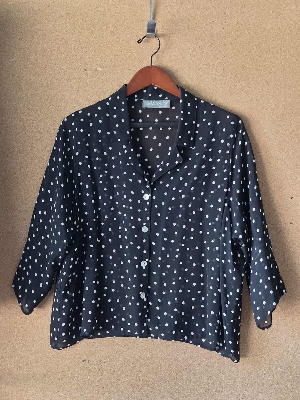 Carol Anderson California Black Polka Dot Button Shirt Retro Classic Blouse L